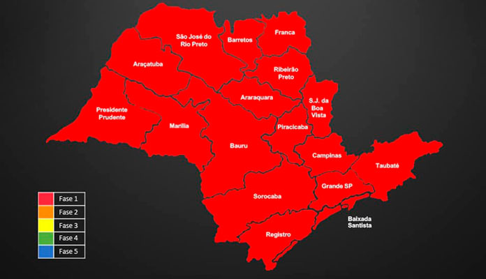 Mapa mostra todo o estado na fase emergencial (Foto: Divulgação)