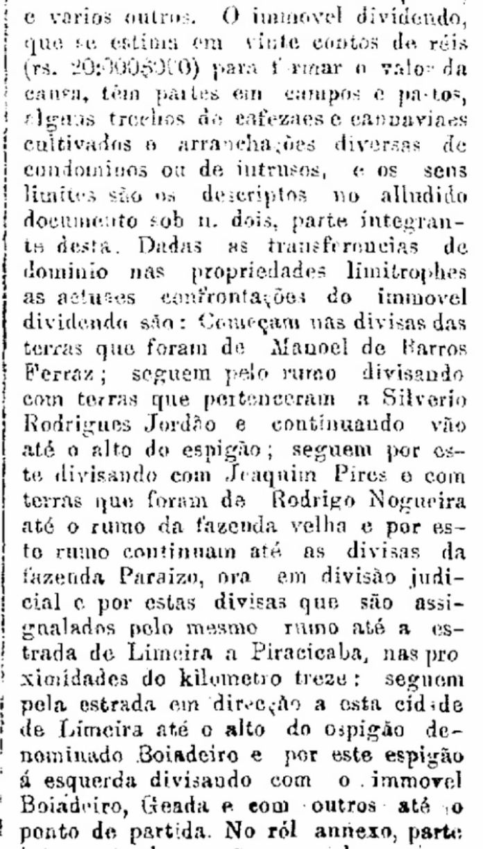 Descrição dos confrontantes do imóvel constante na Ação Judicial de Divisão de 1928