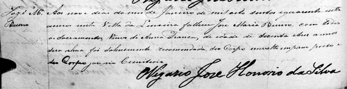 Registro de Óbito de José Maria Bueno 1847